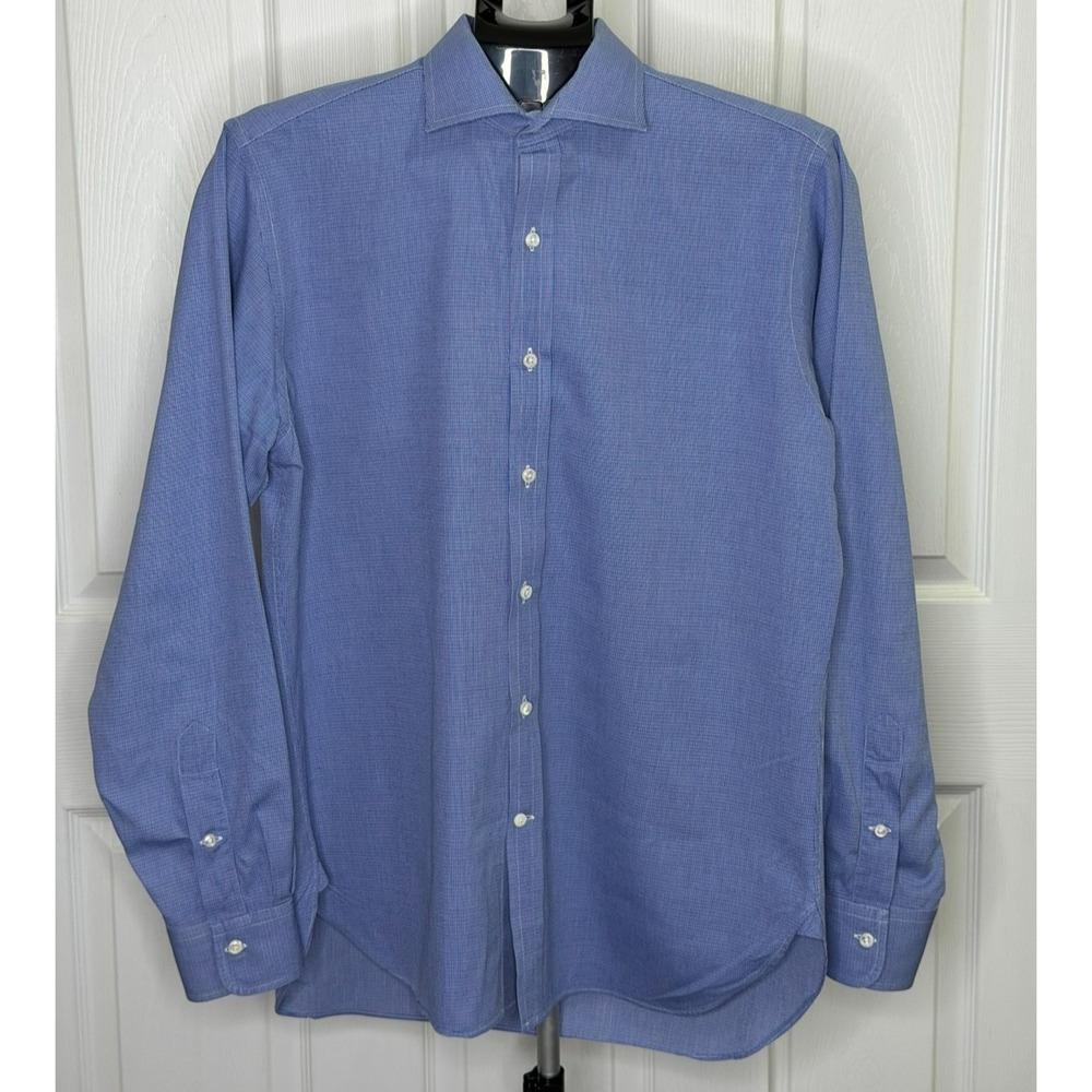 Polo Ralph Lauren Regent Custom Fit Dress Shirt Mens 16 Blue 100% Cotton Italy